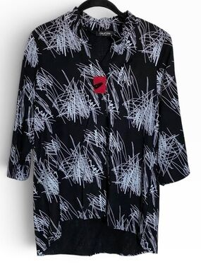 Creation Black White Abstract Print Tunic M Asymmetrical Artsy Lagenlook Modern